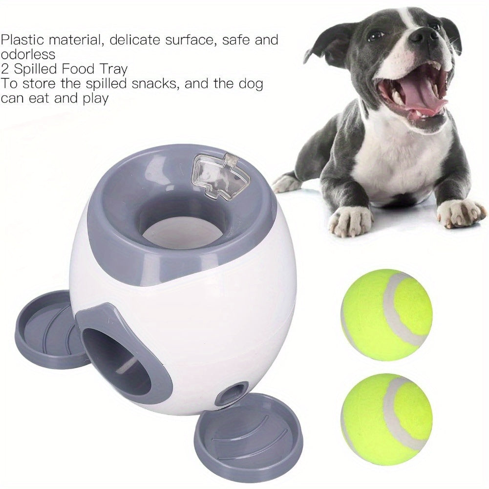 Interactive Dog Ball Launcher with Treat Dispenser - Automatic Fetch Machine for Small to Large Breeds, Includes 2 Tennis Balls & Food Trays, Throwing Machine