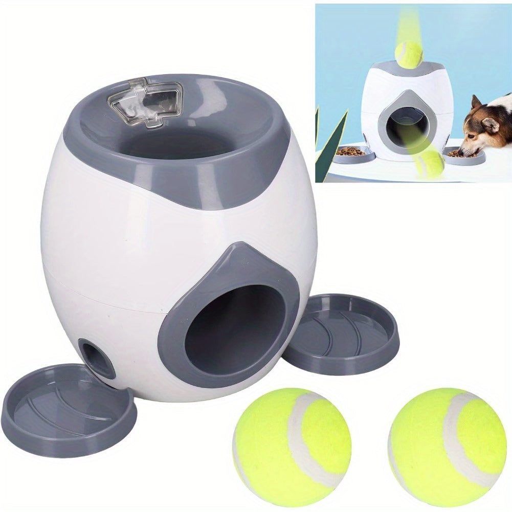 Interactive Dog Ball Launcher with Treat Dispenser - Automatic Fetch Machine for Small to Large Breeds, Includes 2 Tennis Balls & Food Trays, Throwing Machine