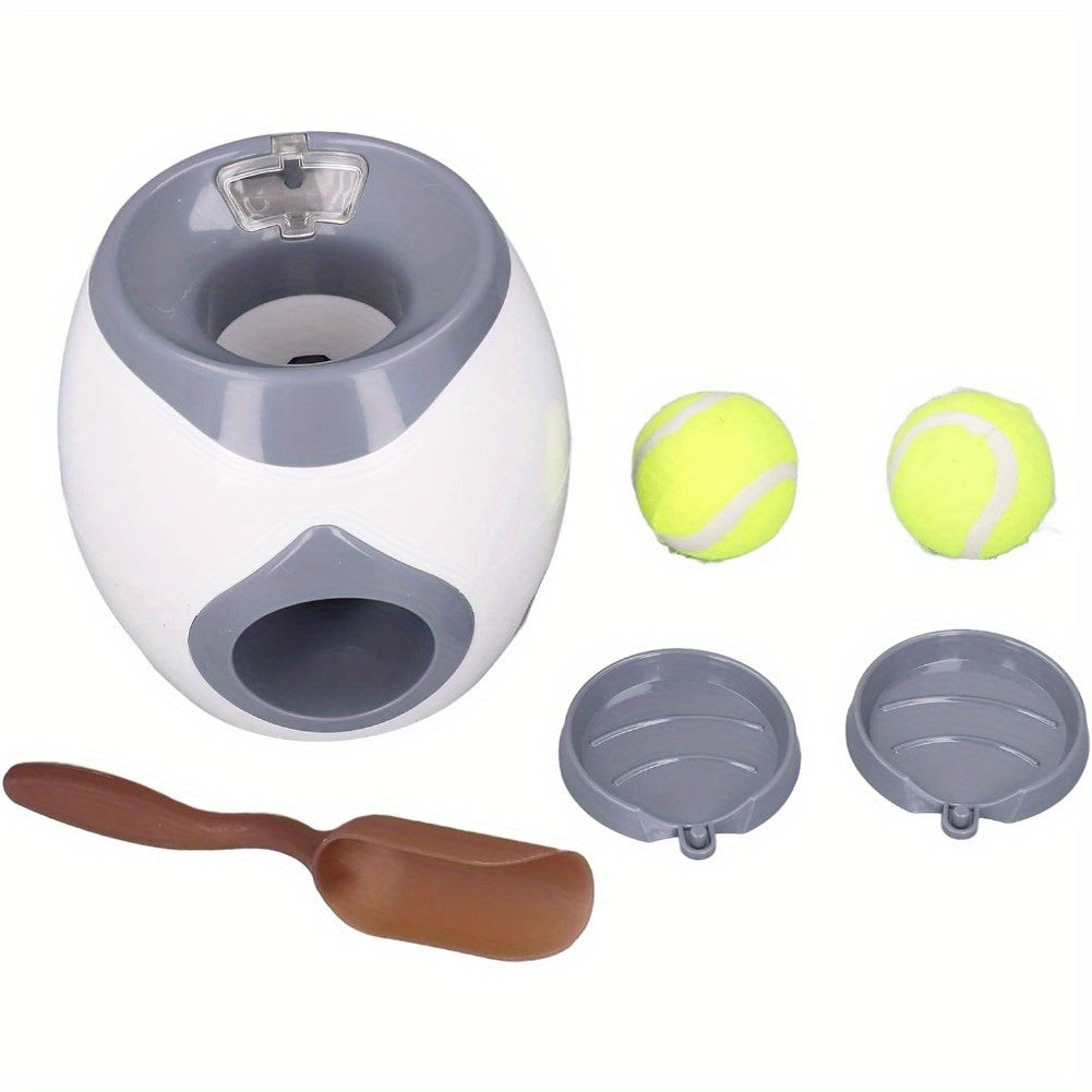 Interactive Dog Ball Launcher with Treat Dispenser - Automatic Fetch Machine for Small to Large Breeds, Includes 2 Tennis Balls & Food Trays, Throwing Machine