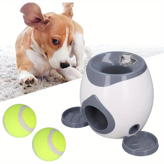 Interactive Dog Ball Launcher with Treat Dispenser - Automatic Fetch Machine for Small to Large Breeds, Includes 2 Tennis Balls & Food Trays, Throwing Machine