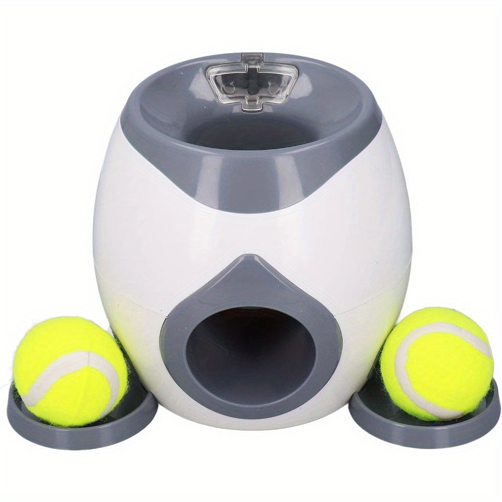 Interactive Dog Ball Launcher with Treat Dispenser - Automatic Fetch Machine for Small to Large Breeds, Includes 2 Tennis Balls & Food Trays, Throwing Machine