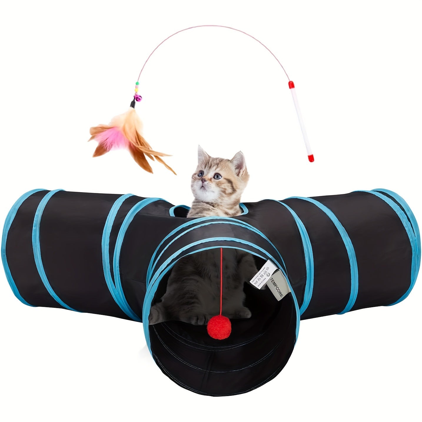 3-Way Collapsible Cat Tunnel Toy with Peek Hole, Interactive Play Tunnel for Indoor Cats, Kittens, Puppies, Rabbits