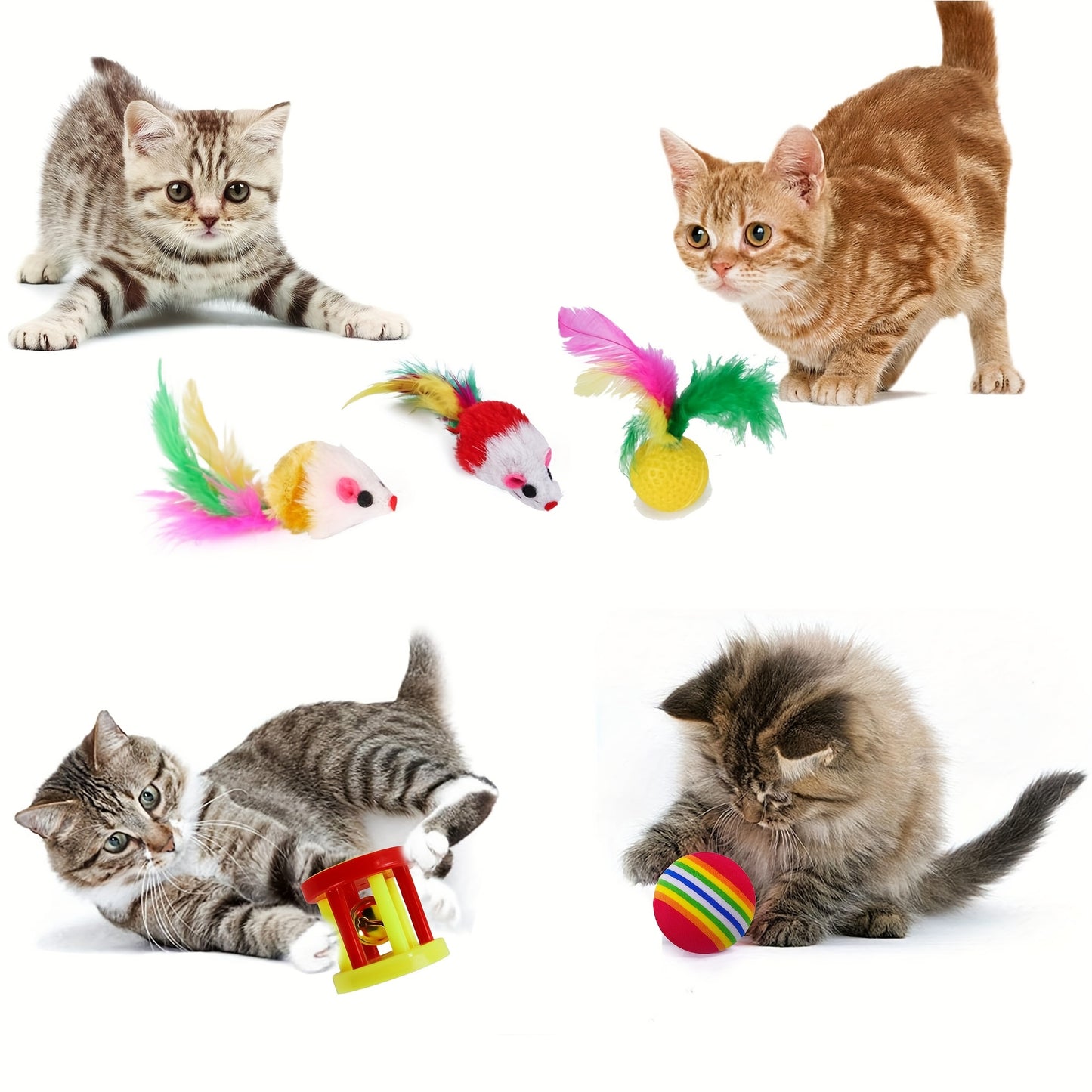 22pcs Cat Toys Kitten Toy Set Folding Camouflage Cat Tunnel Indoor Interactive Pet Toys Teaser Cat Feather Toy Colorful Mouse Plush Ball Bell Ball Toy Kit Kitten Puppy (Colorful)