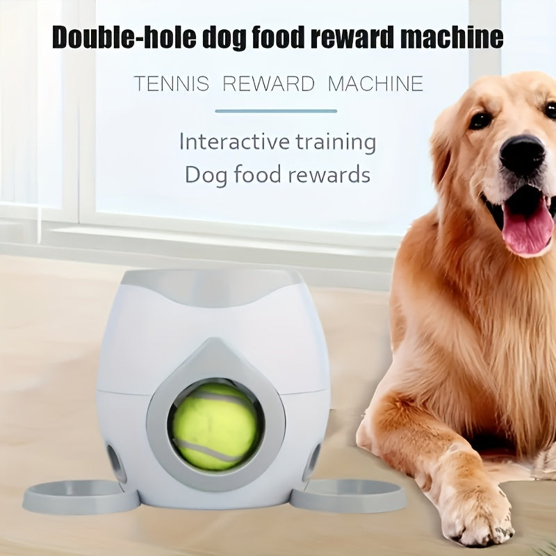 Interactive Dog Ball Launcher with Treat Dispenser - Automatic Fetch Machine for Small to Large Breeds, Includes 2 Tennis Balls & Food Trays, Throwing Machine