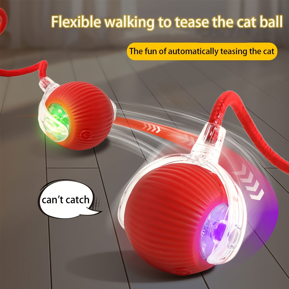 Interactive Cat Toy with Red LED Light, Motion-Activated Rolling Ball for Indoor Cats, USB Rechargeable, Suitable for All Breeds, Stripe Pattern, Plastic - Ideal for Carpet Use, Cat Toys for Indoor Cats, Automatic, Ball