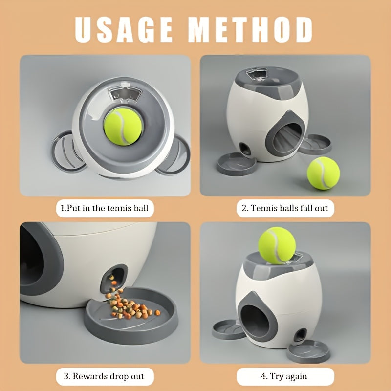 Interactive Dog Ball Launcher with Treat Dispenser - Automatic Fetch Machine for Small to Large Breeds, Includes 2 Tennis Balls & Food Trays, Throwing Machine