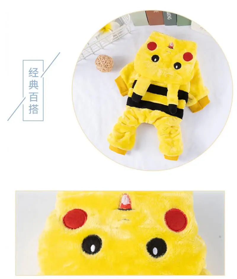 Anime Cartoon Pokemon Pet Clothing Kawaii Pikachu Autumn Winter Coral Fleece Warm Clothing Cute Cats and Dogs Christmas Gift