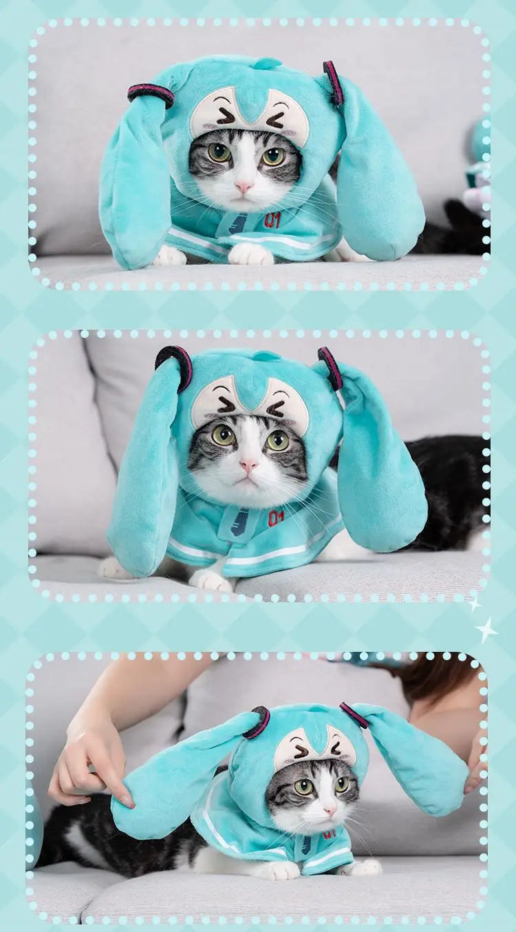 20Cm Anime Hatsune Miku Diy Pet Doll Clothing Cartoon Cute Mini Plush Shawl Doll Head Cover Kawaii Kitten Costume Cute Gift