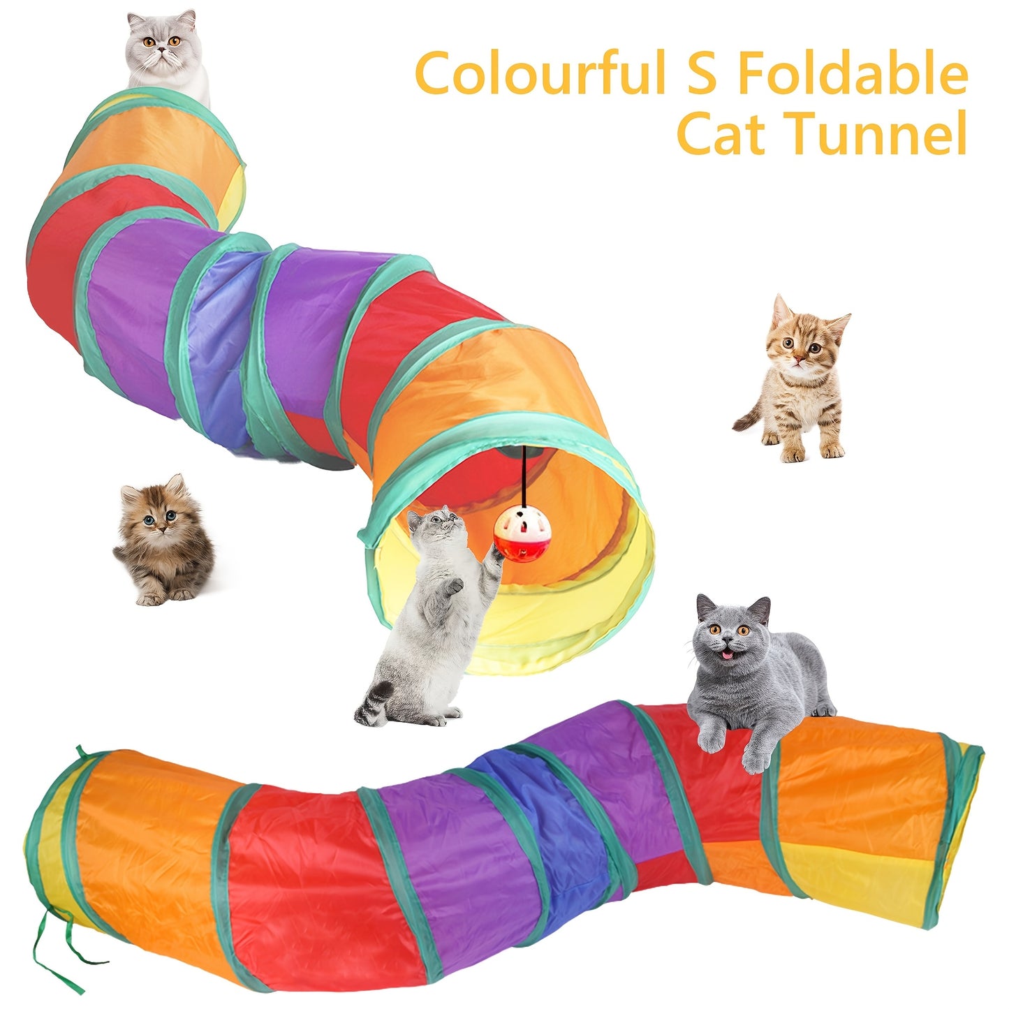 22pcs Cat Toys Kitten Toy Set Folding Camouflage Cat Tunnel Indoor Interactive Pet Toys Teaser Cat Feather Toy Colorful Mouse Plush Ball Bell Ball Toy Kit Kitten Puppy (Colorful)