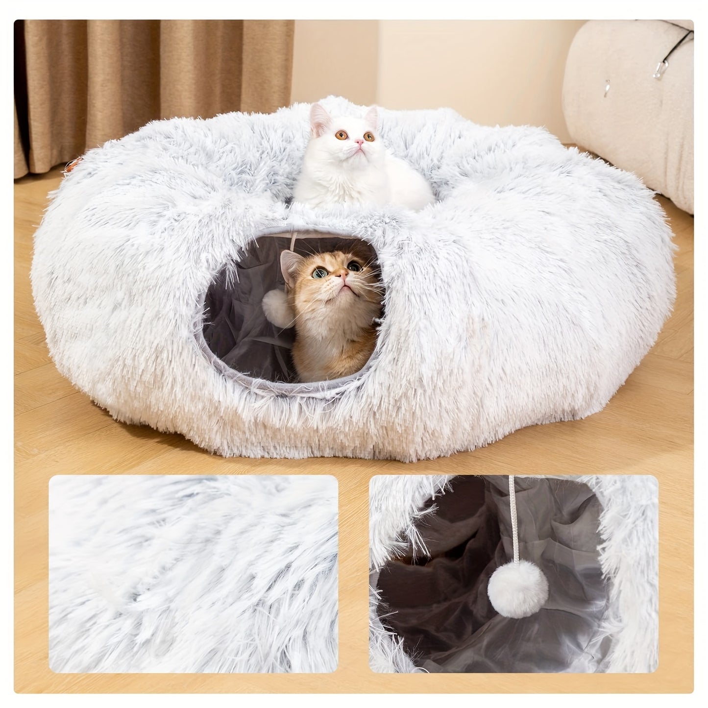 Cat nest pet cat tunnel plush warm cat tunnel foldable detachable and washable multi-functional splicing cat channel