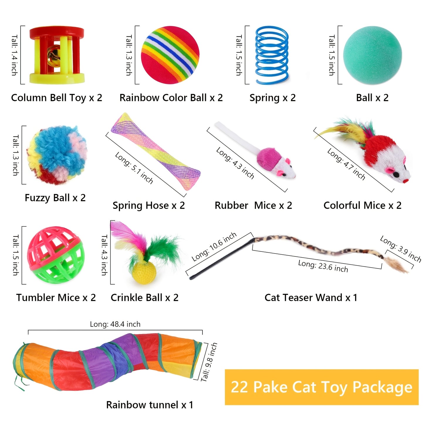 22pcs Cat Toys Kitten Toy Set Folding Camouflage Cat Tunnel Indoor Interactive Pet Toys Teaser Cat Feather Toy Colorful Mouse Plush Ball Bell Ball Toy Kit Kitten Puppy (Colorful)