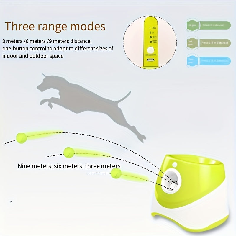 3-Distance Automatic Dog Ball Launcher with 3 Mini Tennis Balls, Rechargeable Lithium Battery, USB Charging, Interactive Indoor Outdoor Dog Toy with Multiple Color Options (Green, Blue, Lime Green)