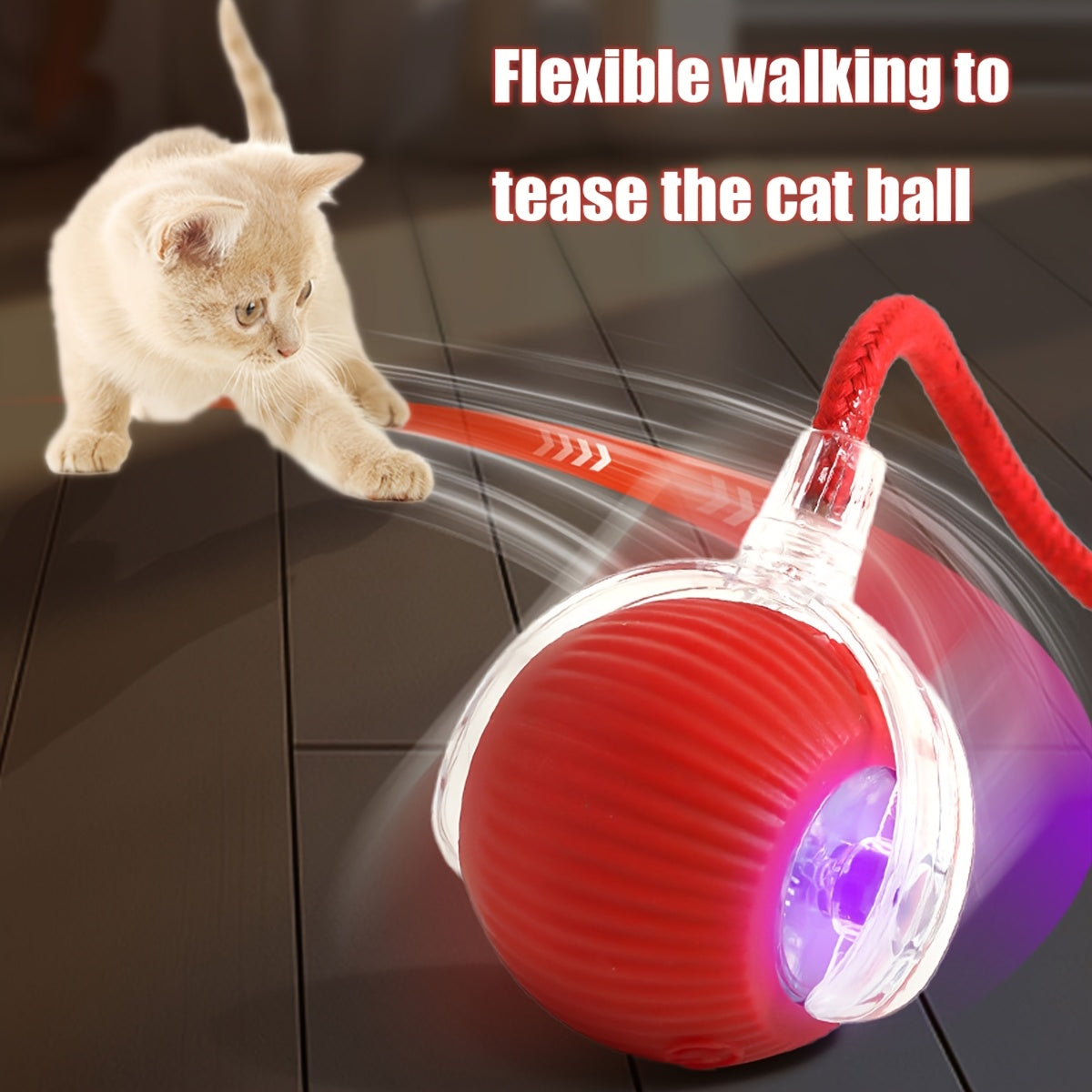 Interactive Cat Toy with Red LED Light, Motion-Activated Rolling Ball for Indoor Cats, USB Rechargeable, Suitable for All Breeds, Stripe Pattern, Plastic - Ideal for Carpet Use, Cat Toys for Indoor Cats, Automatic, Ball